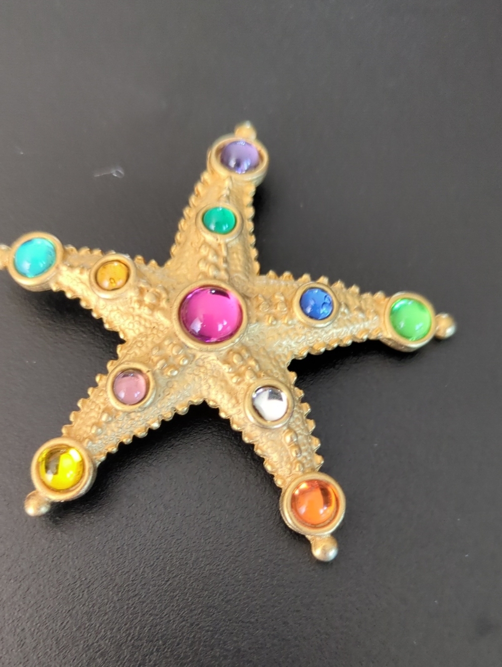 J.J. Gold Starfish Brooch Multicolored Cabochons